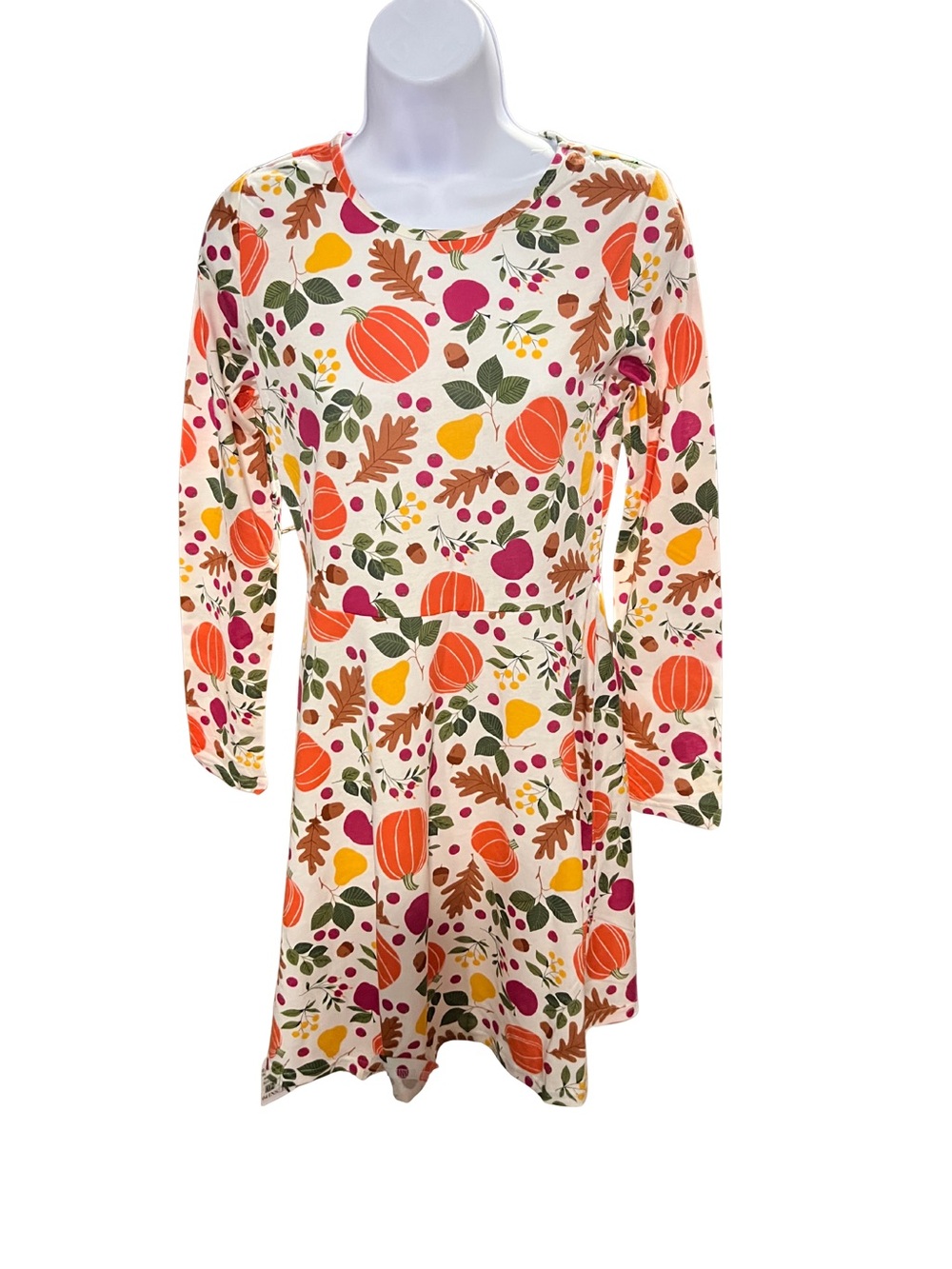 The Childrens Place Girls XXL White Orange Thanksgiving  Long Sleeves Dress